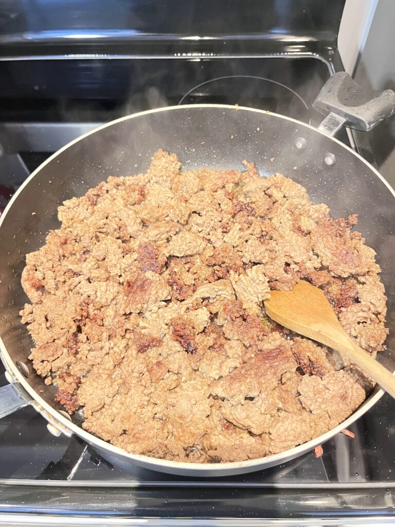 browning beef for Spaghetti Meat Sauce