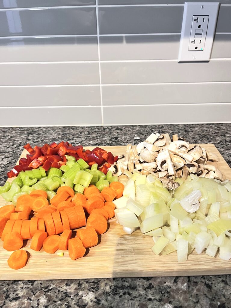 chopped vegetables for Spaghetti Meat Sauce