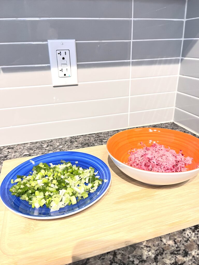 chopped scallions for Polish Farmer’s Cheese Spread