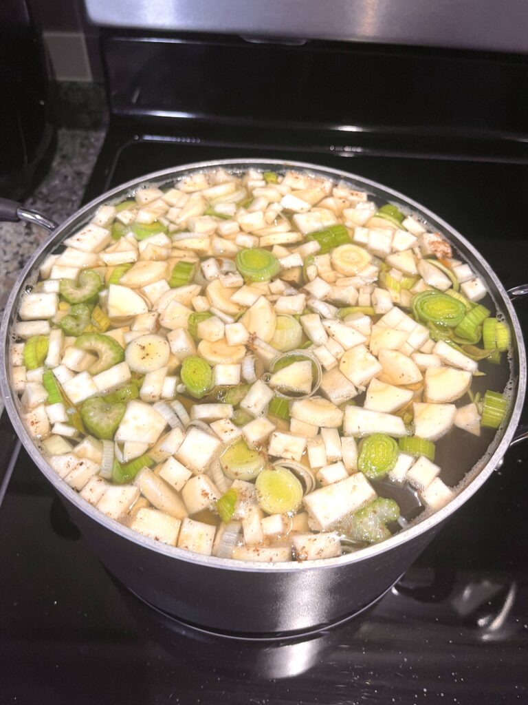 Vegetable soup ready to be cooked