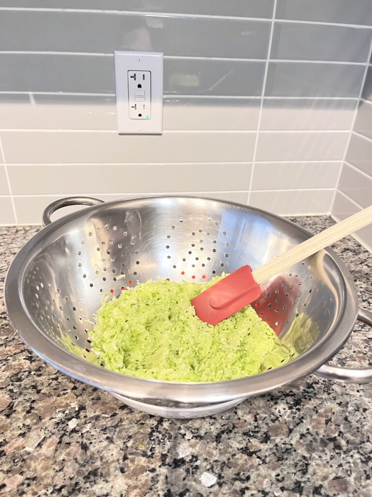 draining cucumber for Radish Tzatziki Dip